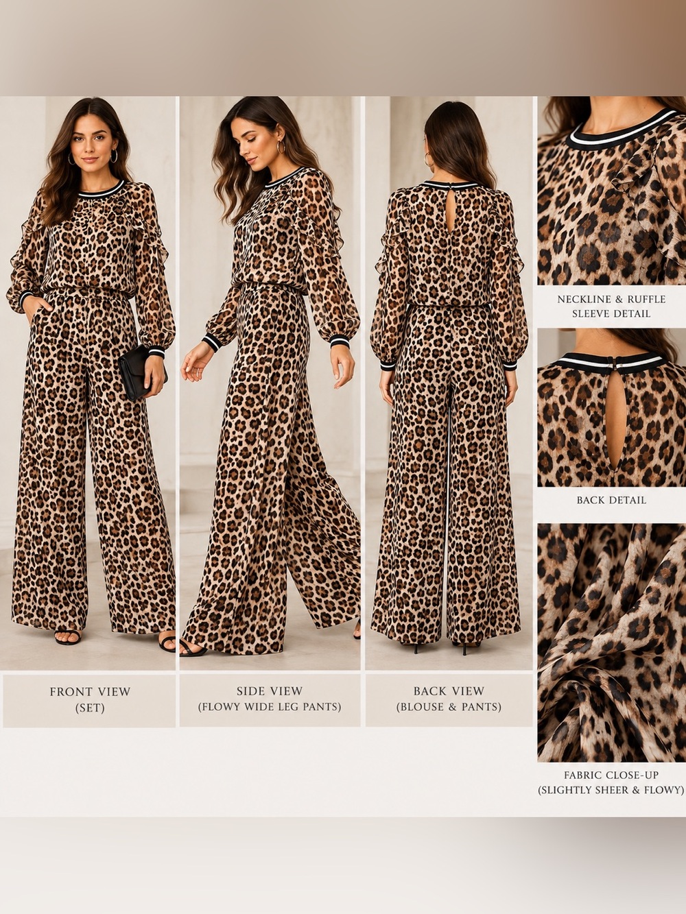 NWT Rachel Rachel Roy Leopard Print 2-Pc Wide Leg Set Size 12